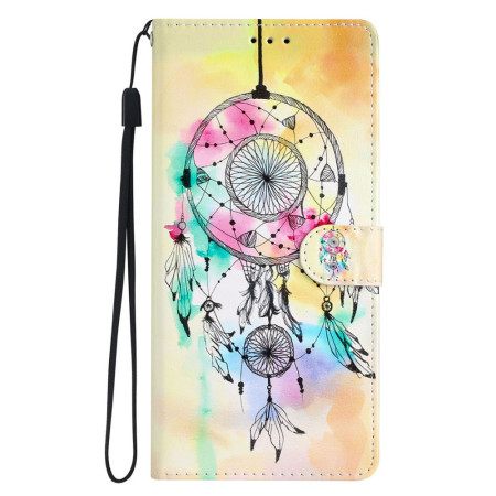 Δερματινη Θηκη iPhone 16 Pro Max Ακουαρέλα Dream Catcher Με Λουράκι Σιλικόνης