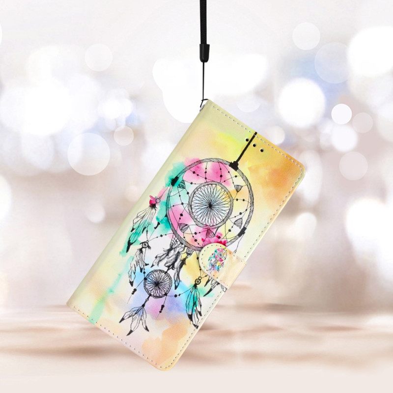 Δερματινη Θηκη iPhone 16 Pro Max Ακουαρέλα Dream Catcher Με Λουράκι Σιλικόνης