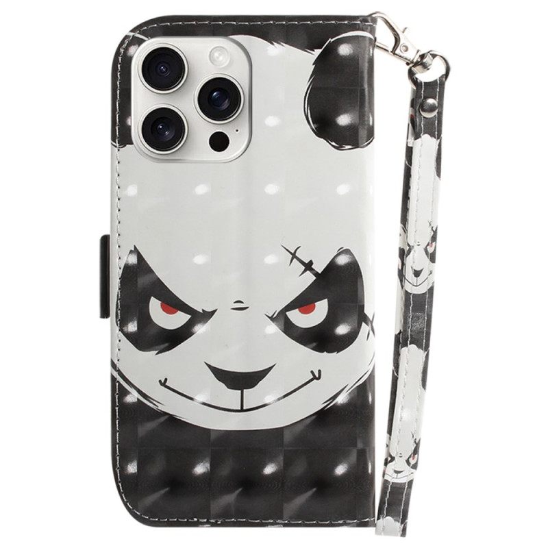 Δερματινη Θηκη iPhone 16 Pro Max Angry Panda Με Λουράκι Σιλικόνης