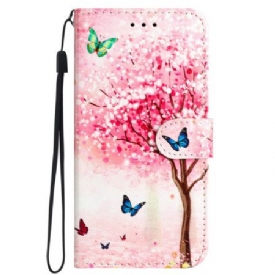 Δερματινη Θηκη iPhone 16 Pro Max Cherry Blossom Tree With Strap