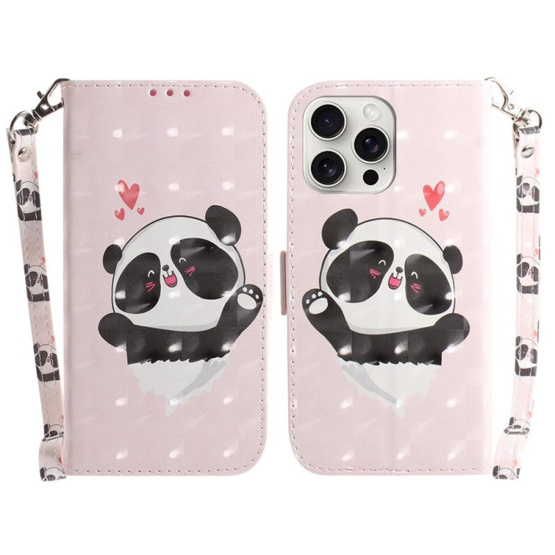 Δερματινη Θηκη iPhone 16 Pro Max Panda Love With Strap Σιλικόνης