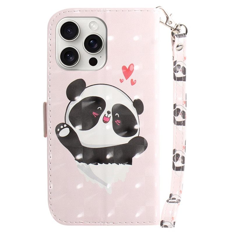 Δερματινη Θηκη iPhone 16 Pro Max Panda Love With Strap Σιλικόνης