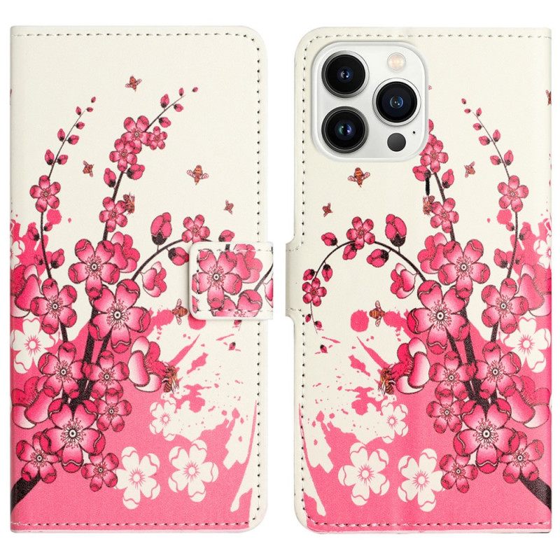 Δερματινη Θηκη iPhone 16 Pro Max Plum Blossoms