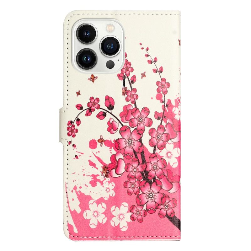 Δερματινη Θηκη iPhone 16 Pro Max Plum Blossoms