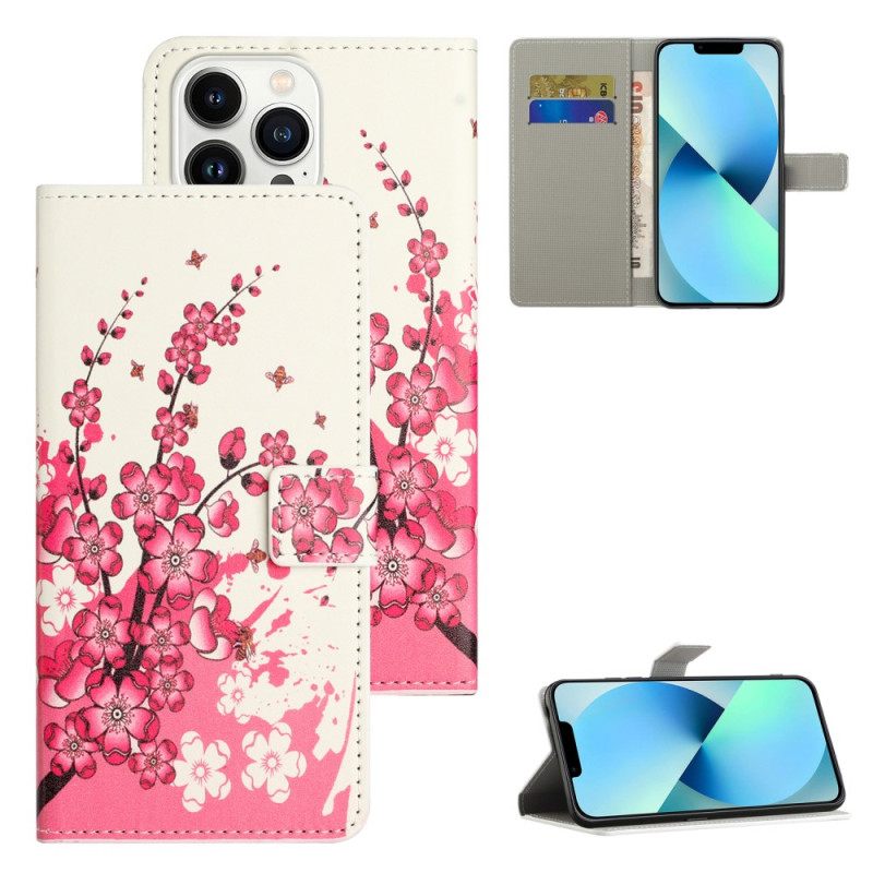 Δερματινη Θηκη iPhone 16 Pro Max Plum Blossoms