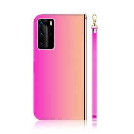 Κάλυμμα Huawei P40 Pro Faux Leather Mirror Effect - Ροζ