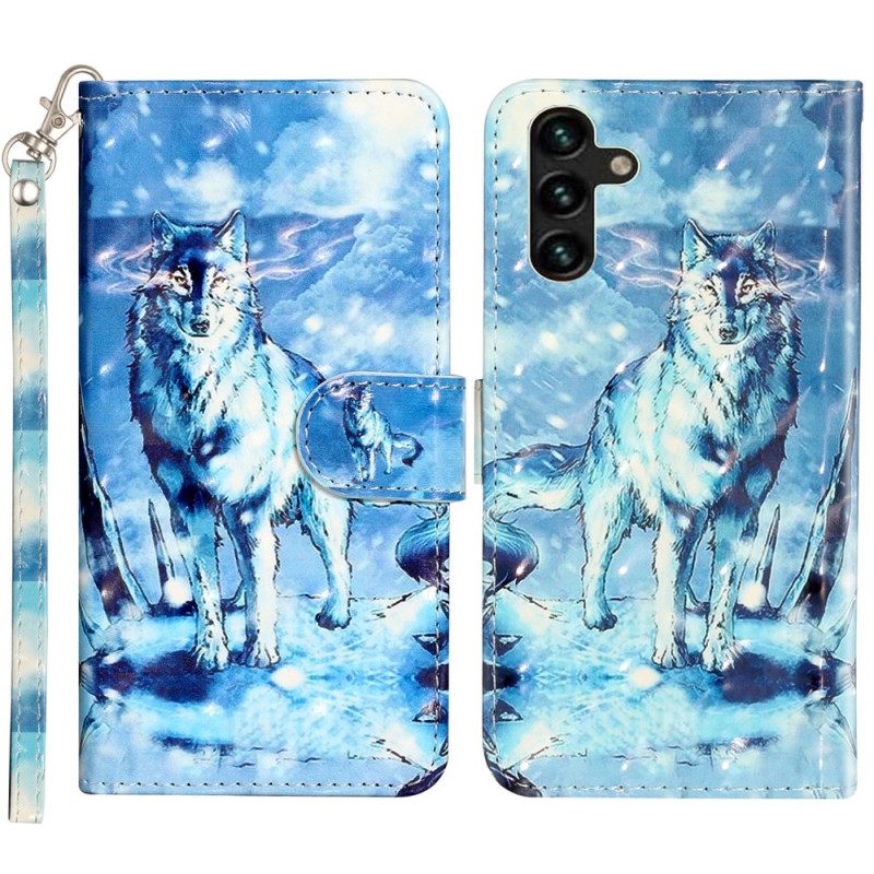 Δερματινη Θηκη Samsung Galaxy S24 Fe Snow Wolf With Strap Σιλικόνης