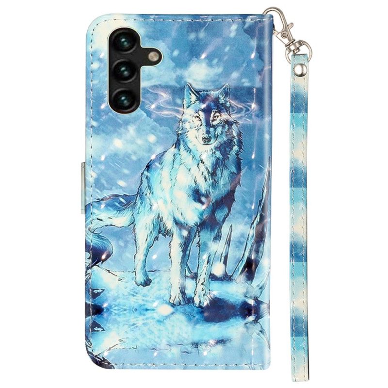 Δερματινη Θηκη Samsung Galaxy S24 Fe Snow Wolf With Strap Σιλικόνης