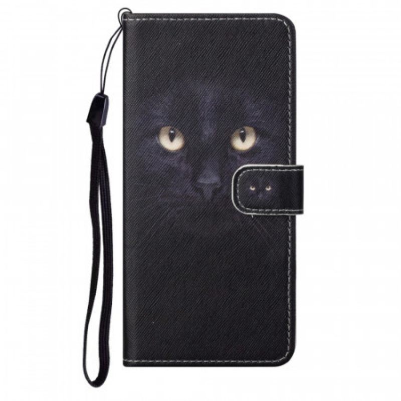 Κάλυμμα Moto G71 5G με κορδονι Strappy Black Cat Eyes