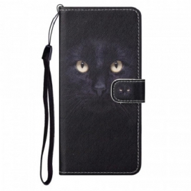 Κάλυμμα Moto G71 5G με κορδονι Strappy Black Cat Eyes