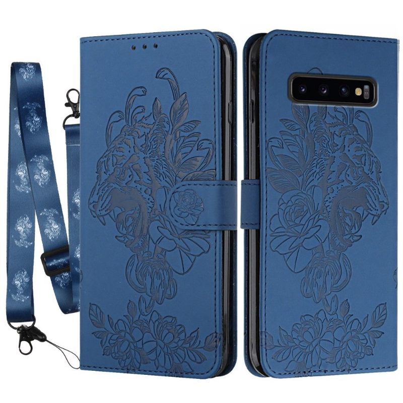 δερματινη θηκη Samsung Galaxy S10 Plus Design Tiger + Strap