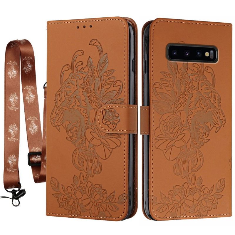 δερματινη θηκη Samsung Galaxy S10 Plus Design Tiger + Strap