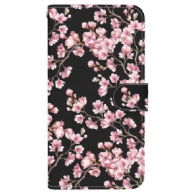 Δερματινη Θηκη Motorola Edge 50 Pro Plum Blossoms Με Λουράκι