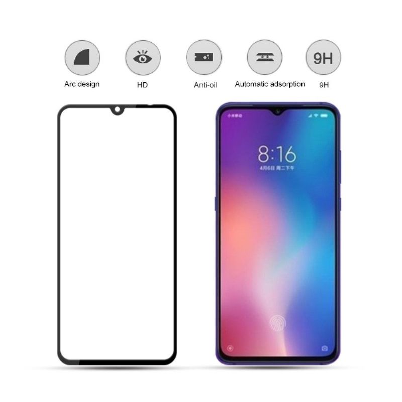 Xiaomi Mi 9 - Full Size Tempered Glass Screen Protector - Μαύρο