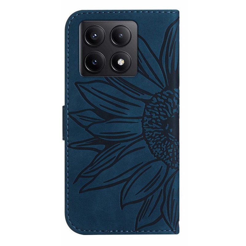 Δερματινη Θηκη Xiaomi 14t Pro Sunflower Print Με Λουράκι