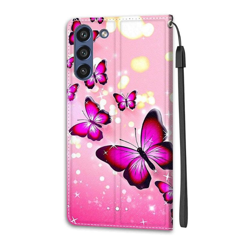 δερματινη θηκη Samsung Galaxy S21 FE Pink Butterflies