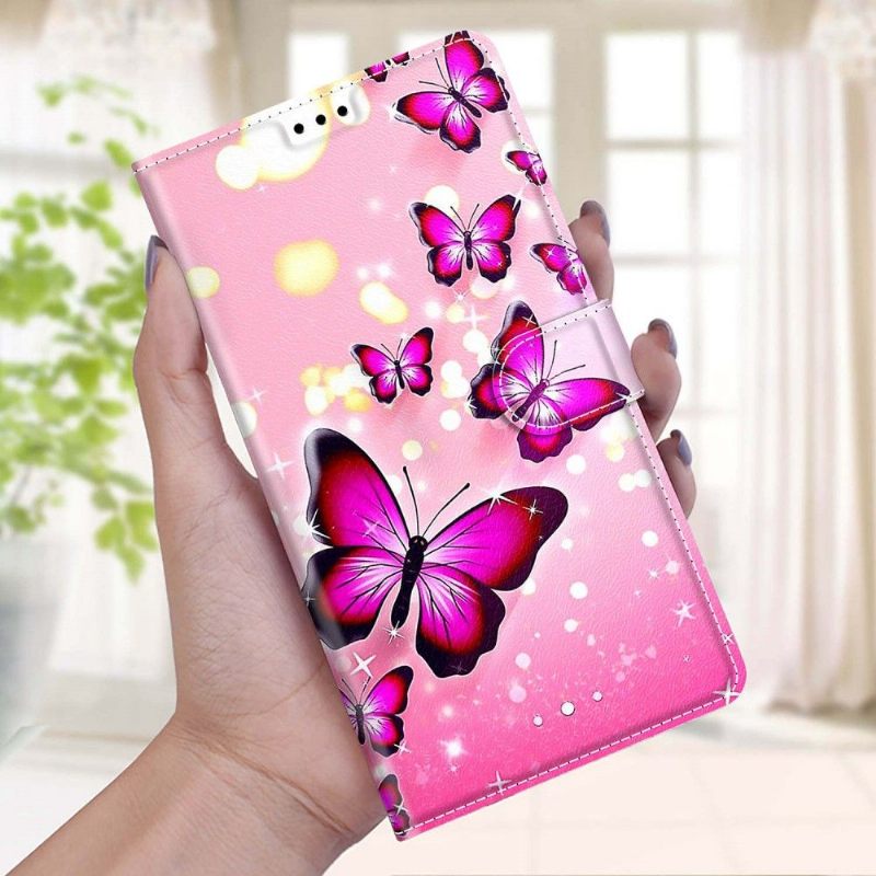 δερματινη θηκη Samsung Galaxy S21 FE Pink Butterflies