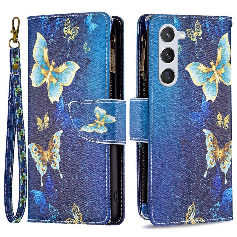 Θηκη Κινητου Samsung Galaxy S24 5g Θήκες Κινητών Πορτοφόλι Golden Butterflies Με Λουράκι