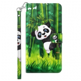 Θήκη Flip iPhone 15 Pro με κορδονι 3d Bamboo Panda Με Λουράκι