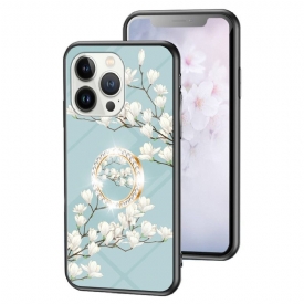 θηκη κινητου iPhone 15 Pro Floral Tempered Glass Με Δαχτυλίδι Στήριξης