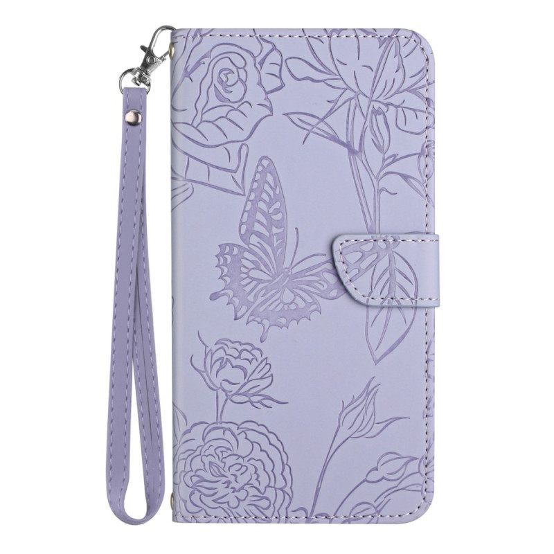 Κάλυμμα Realme C30 με κορδονι Strap Flowers Paillon