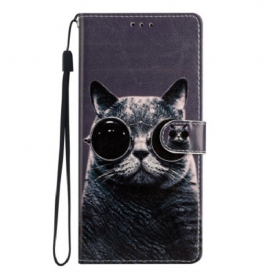 δερματινη θηκη Oppo Reno 8 Pro με κορδονι Γυαλιά Cat Strappy