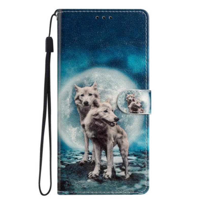 Θήκη Flip Oppo Reno 8 Pro με κορδονι Lanyard Wolf