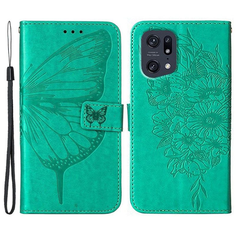 Κάλυμμα Oppo Find X5 Pro Κάτοχος Κάρτας Butterfly Flower