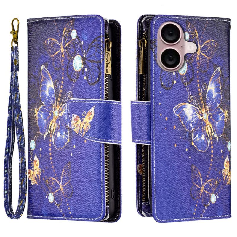 Δερματινη Θηκη iPhone 16 Πορτοφόλι Purple Butterflies