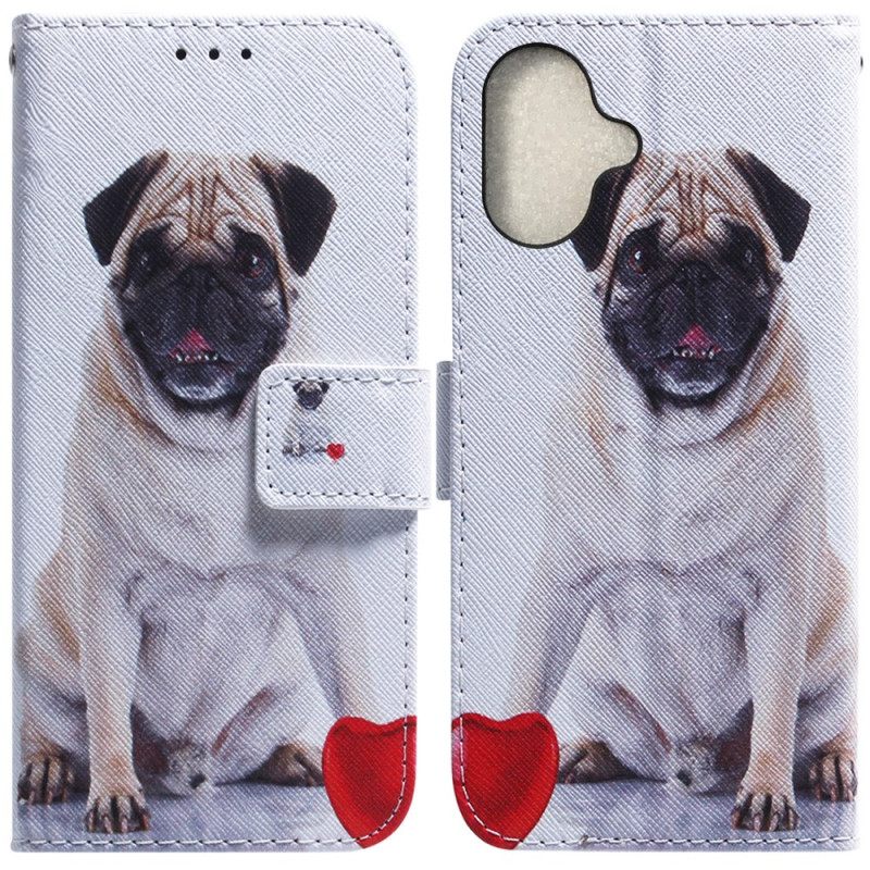 Δερματινη Θηκη iPhone 16 Pug Dog