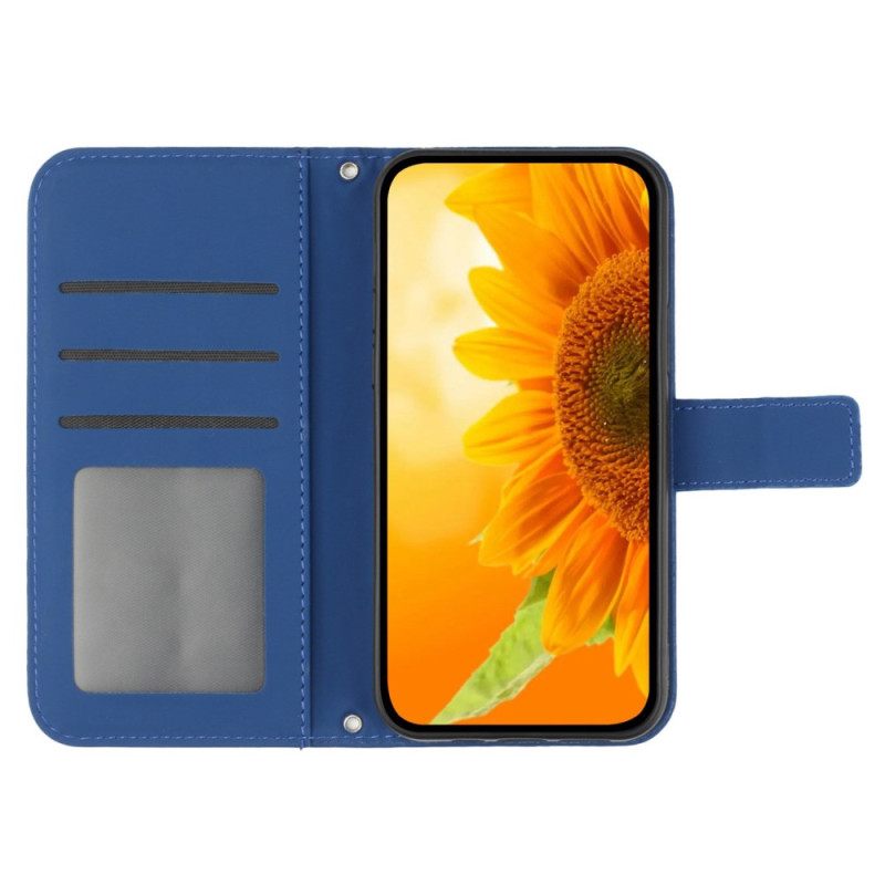 Δερματινη Θηκη iPhone 16 Sunflower Print Με Ιμάντα Ώμου