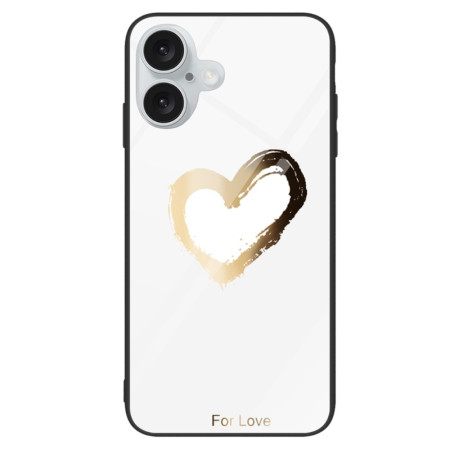 Κάλυμμα iPhone 16 Golden Heart Tempered Glass Σε Λευκό Φόντο Σιλικόνης