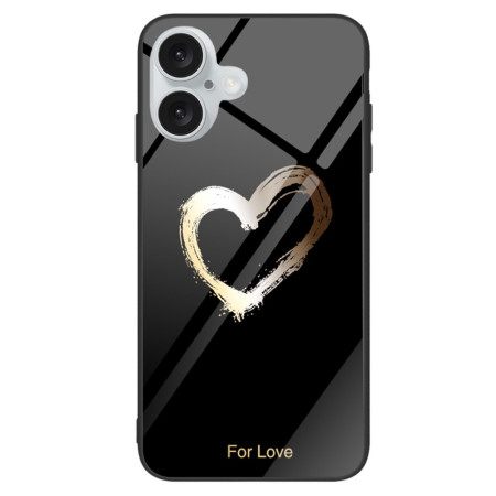 Κάλυμμα iPhone 16 Heart Tempered Glass Σε Μαύρο Φόντο Σιλικόνης