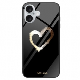 Κάλυμμα iPhone 16 Heart Tempered Glass Σε Μαύρο Φόντο Σιλικόνης