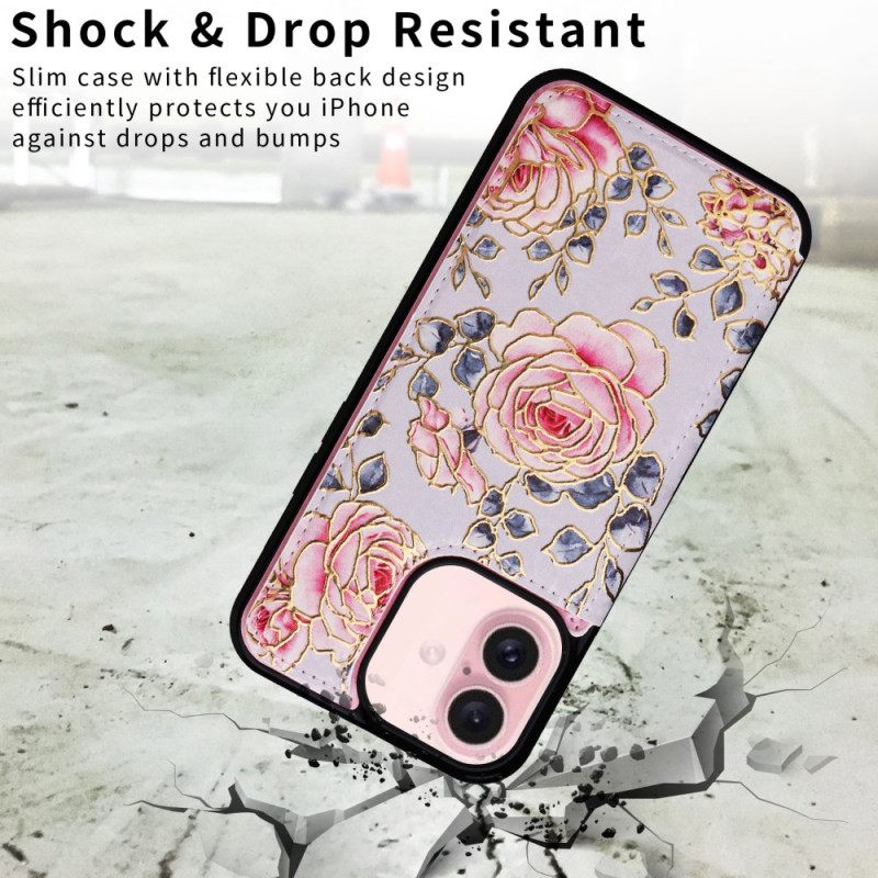 Κάλυμμα iPhone 16 Κάτοχος Κάρτας Floral Rfid