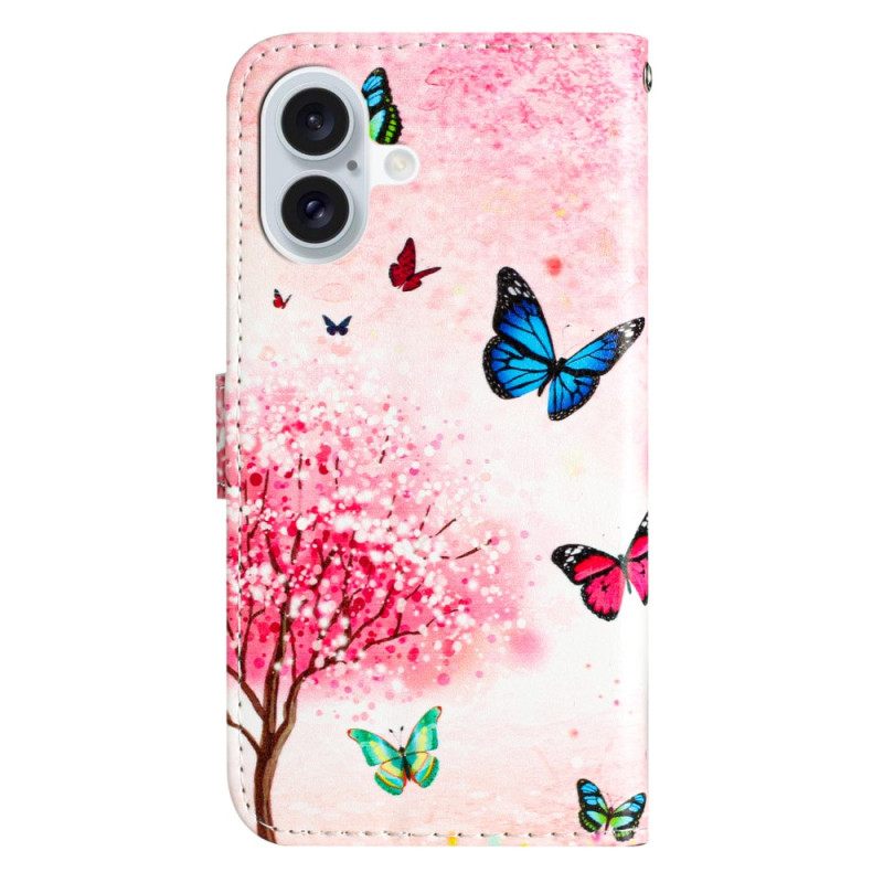 Θηκη Κινητου iPhone 16 Cherry Blossom Tree With Strap