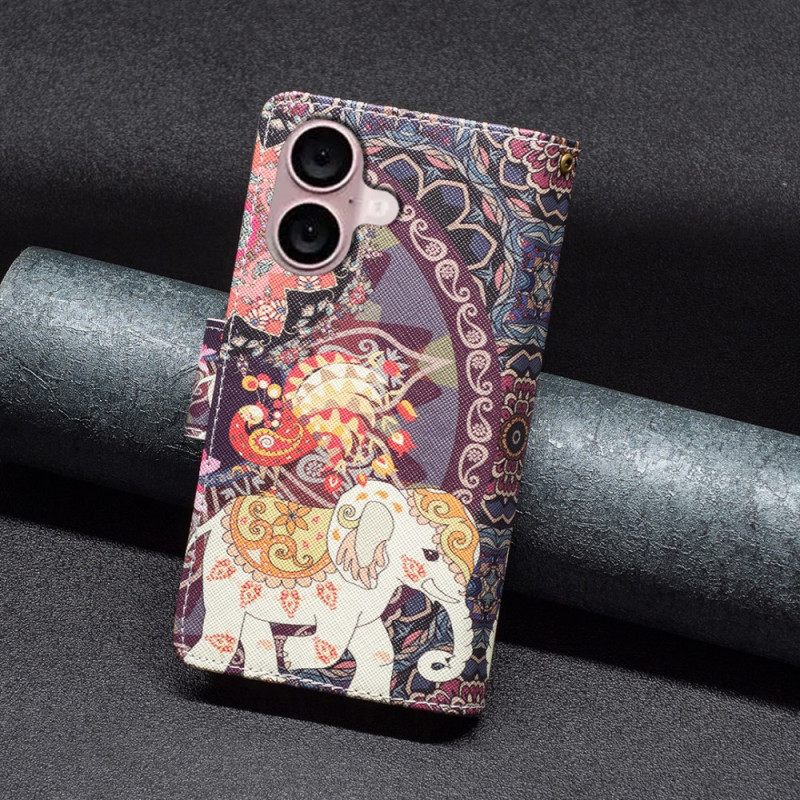 Θηκη Κινητου iPhone 16 Tribal Elephant Wallet