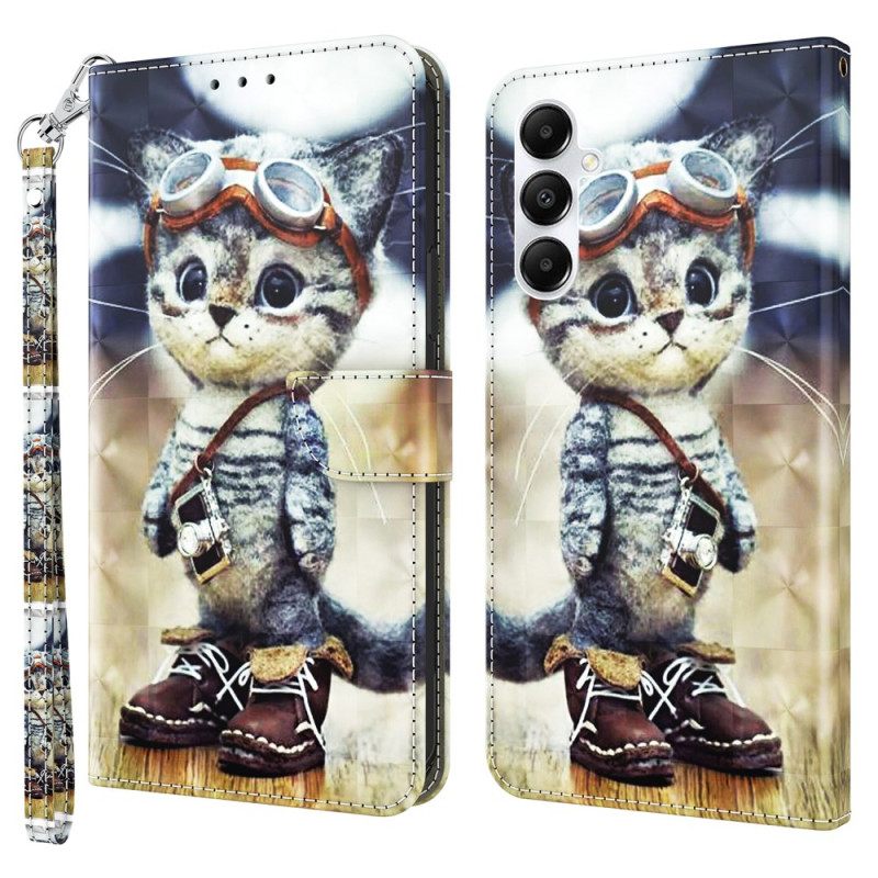 Δερματινη Θηκη Samsung Galaxy A55 5g Aviator Cat Με Λουράκι