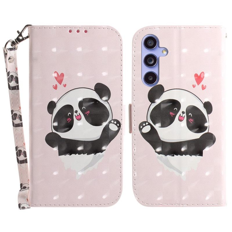 Δερματινη Θηκη Samsung Galaxy A55 5g Panda Love With Strap