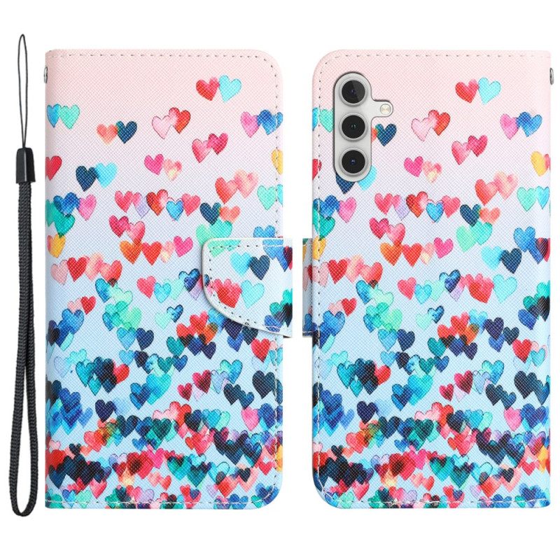 Δερματινη Θηκη Samsung Galaxy A55 5g Rain Of Hearts With Strap