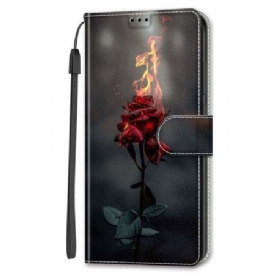 Δερματινη Θηκη Google Pixel 8 Pro Rose On Fire With Strap