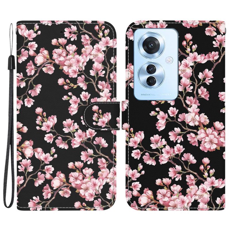 Δερματινη Θηκη Oppo Reno 11f 5g Plum Blossoms Με Λουράκι