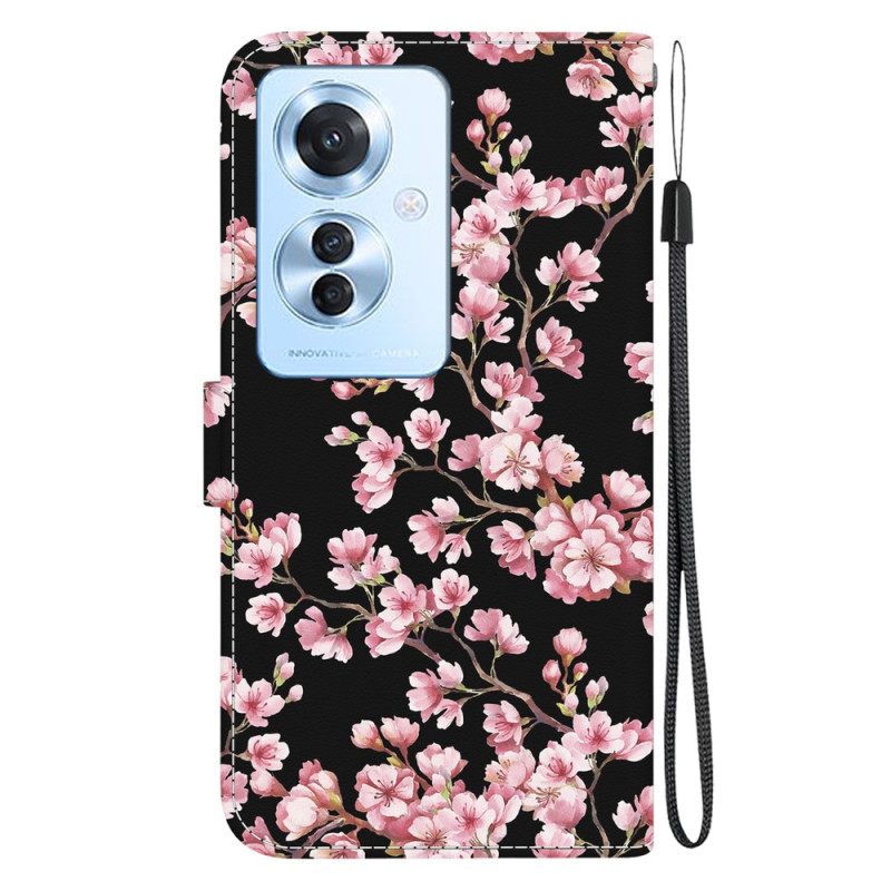 Δερματινη Θηκη Oppo Reno 11f 5g Plum Blossoms Με Λουράκι