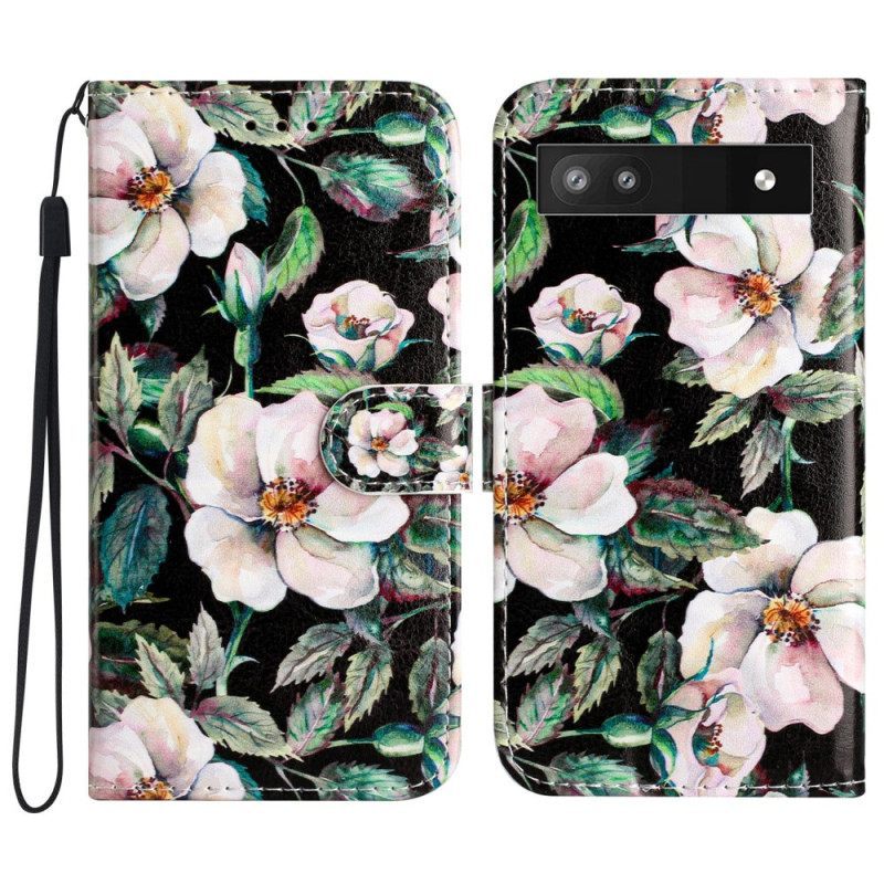 δερματινη θηκη Google Pixel 7A με κορδονι Strap Magnolias