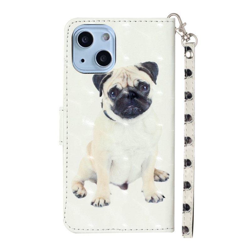 δερματινη θηκη iPhone 15 Plus με κορδονι 3d Pug Με Λουράκι