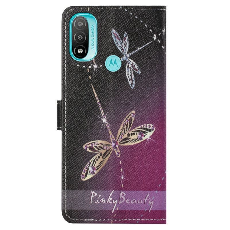 δερματινη θηκη Moto G71 5G με κορδονι Strappy Dragonflies