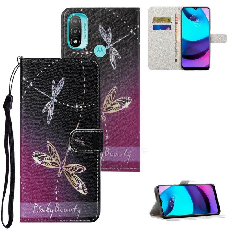 δερματινη θηκη Moto G71 5G με κορδονι Strappy Dragonflies