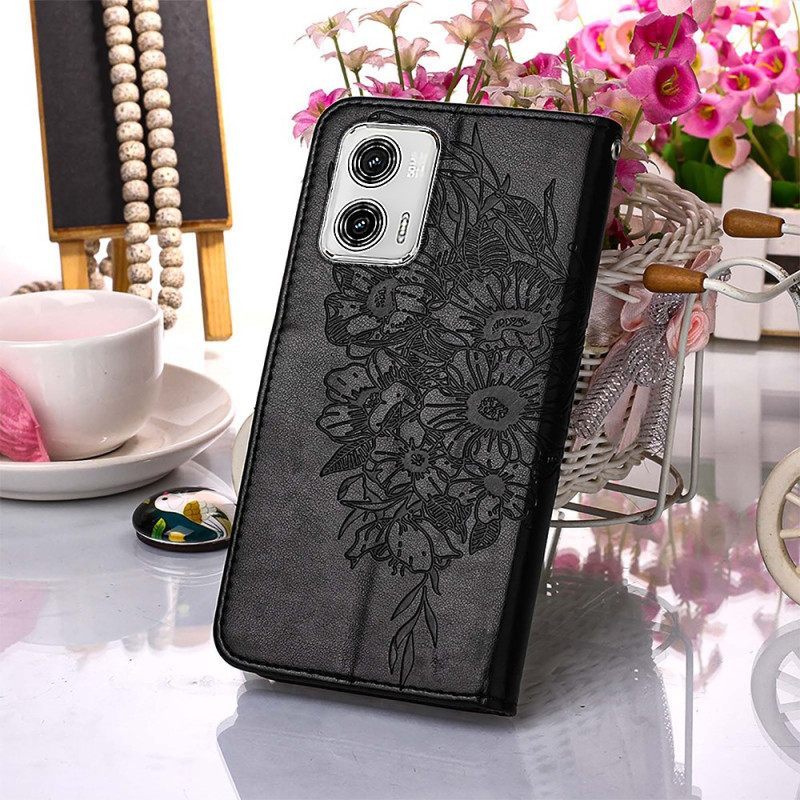 δερματινη θηκη Moto G73 5G με κορδονι Strappy Floral Πεταλούδα