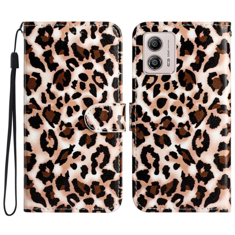 δερματινη θηκη Moto G73 5G με κορδονι Strappy Leopard Print