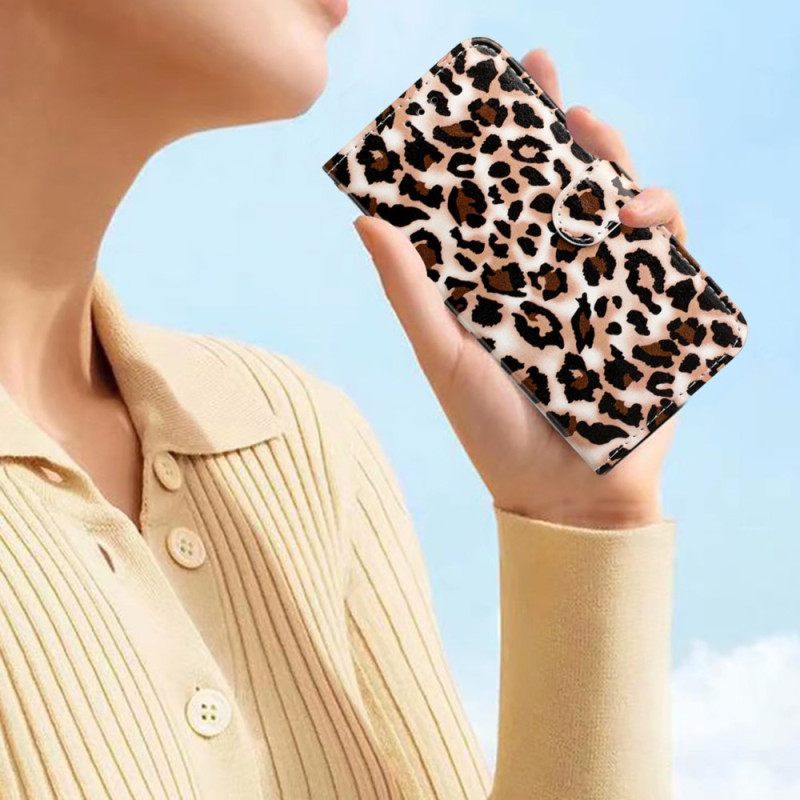 δερματινη θηκη Moto G73 5G με κορδονι Strappy Leopard Print